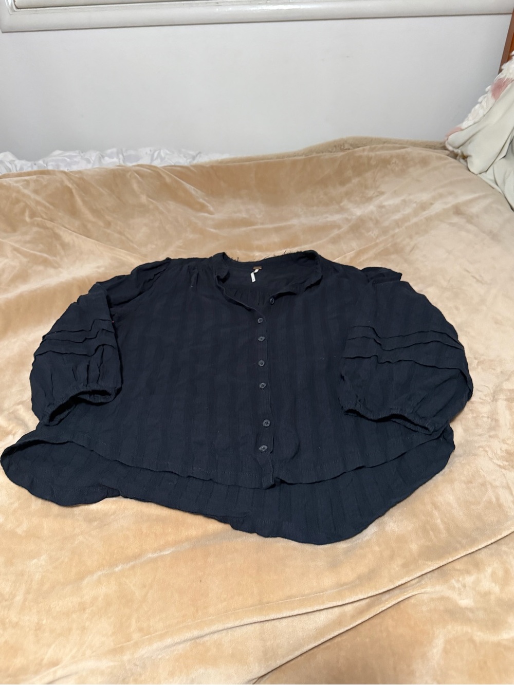 Free People Women's Black Button-Front Blouse Size Small Boho Hippie